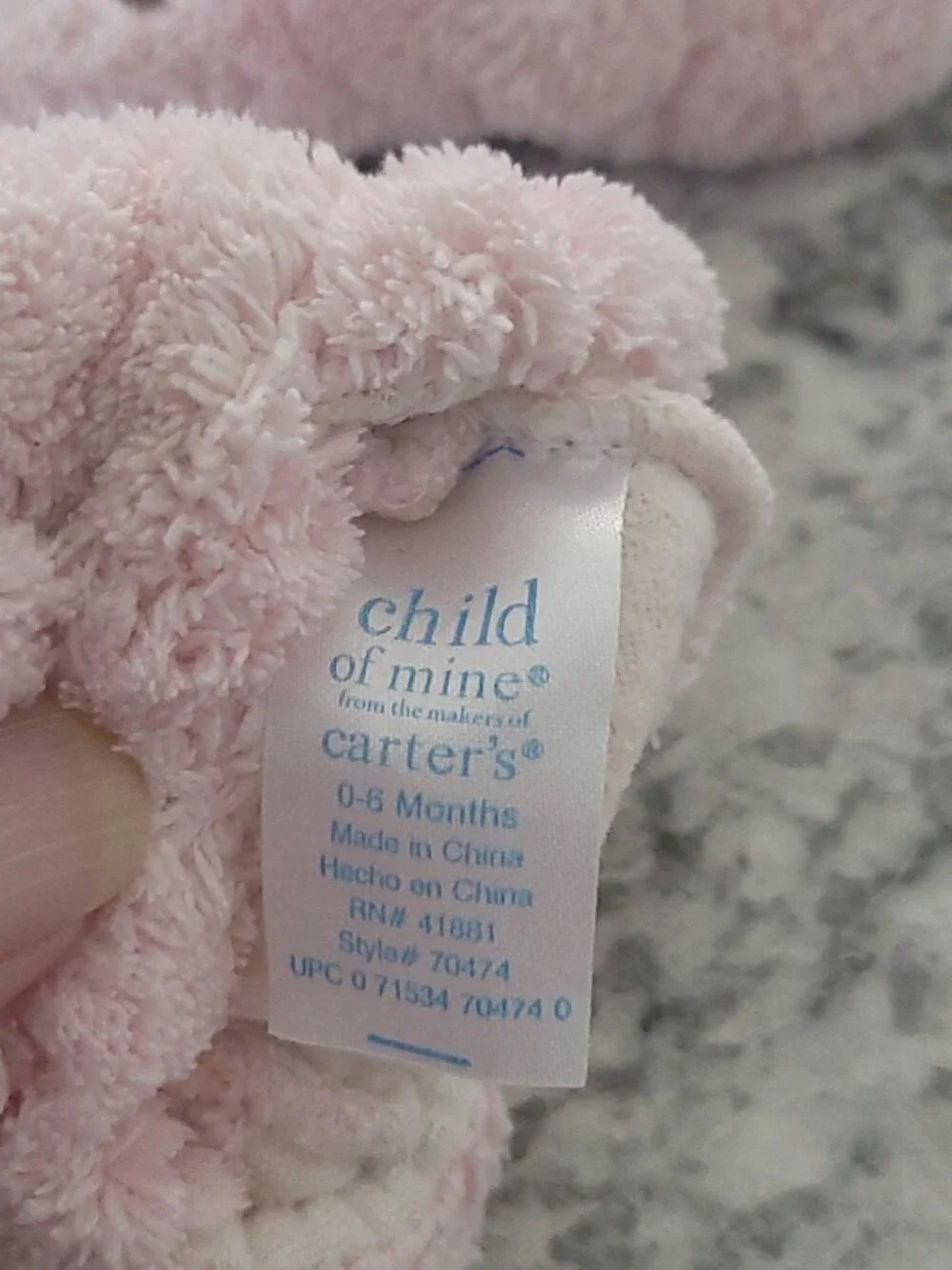 Child of Mine Carter's Pink Bunny Plush Baby Booties Slippers 0-6 Months